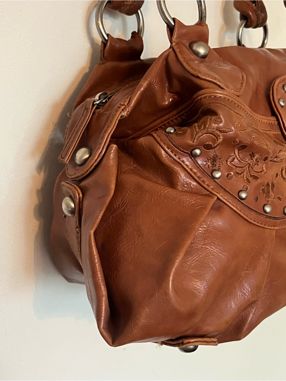 Vintage Y2K GUESS Brown Embroidered Studded Shoulder Satchel Bag - Picture 6 of 16
